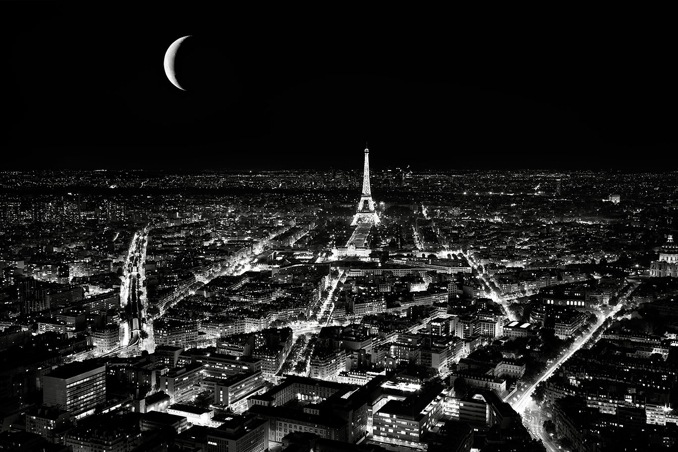 Moom rise over Eiffel tower from Montparnasse tower