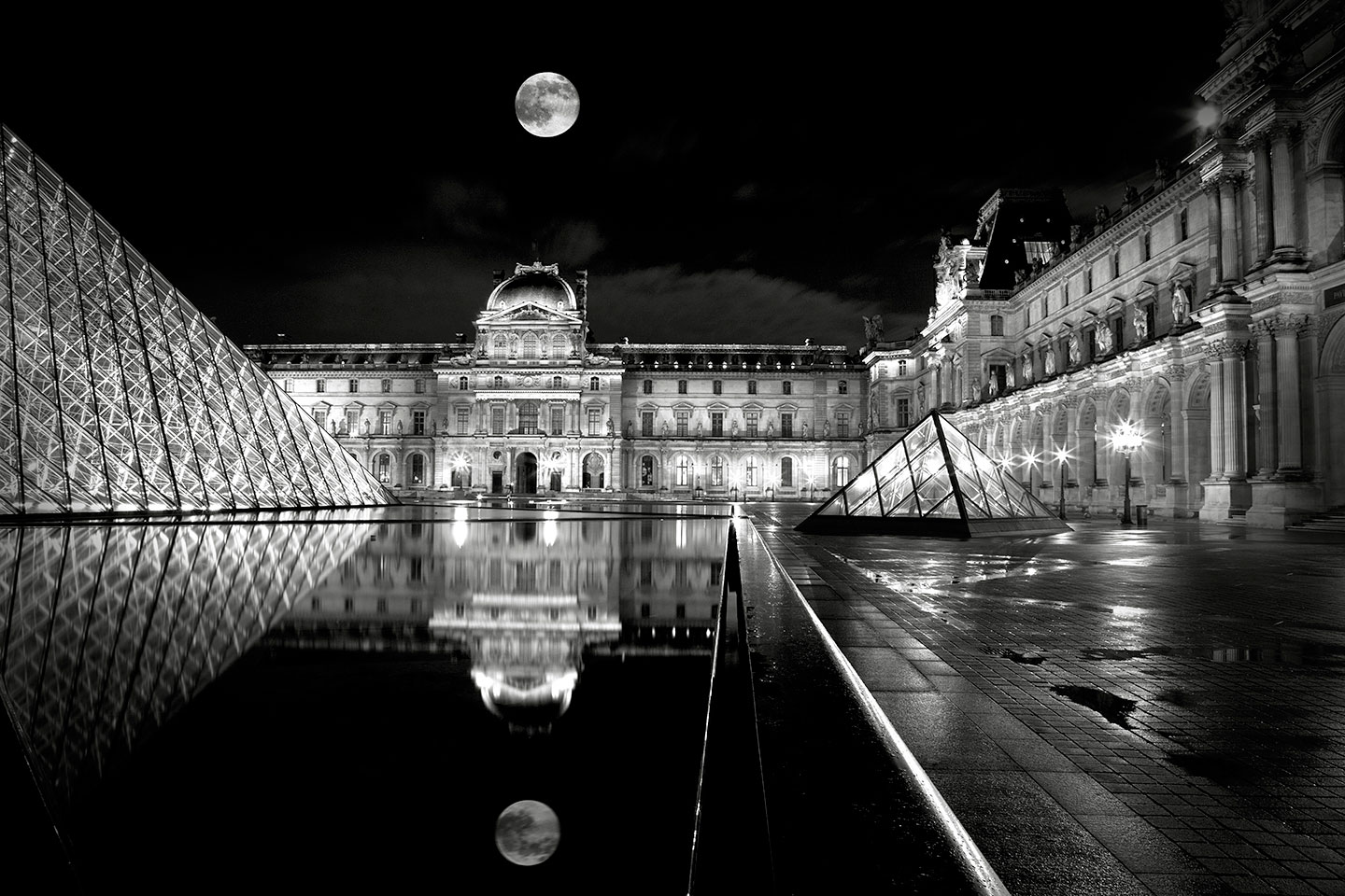 Full moon over Louvre museum
