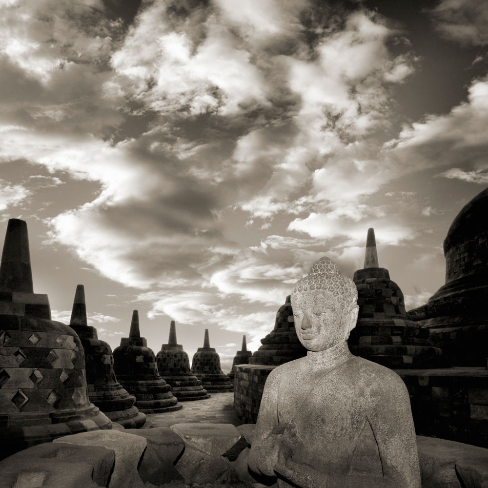 Statue of Buddha in Stupas at Borbudur Temple II, Yogyakarta, Indonesia